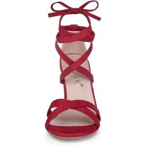 Allegra K Red Lace Up Heels Block Heel Tie‎ Up Sandals Party Shoes 8.5 NEW